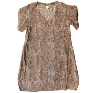 A New Day Women Short Sleeve V-neck Knee Length Dress size M, Tan & Brown